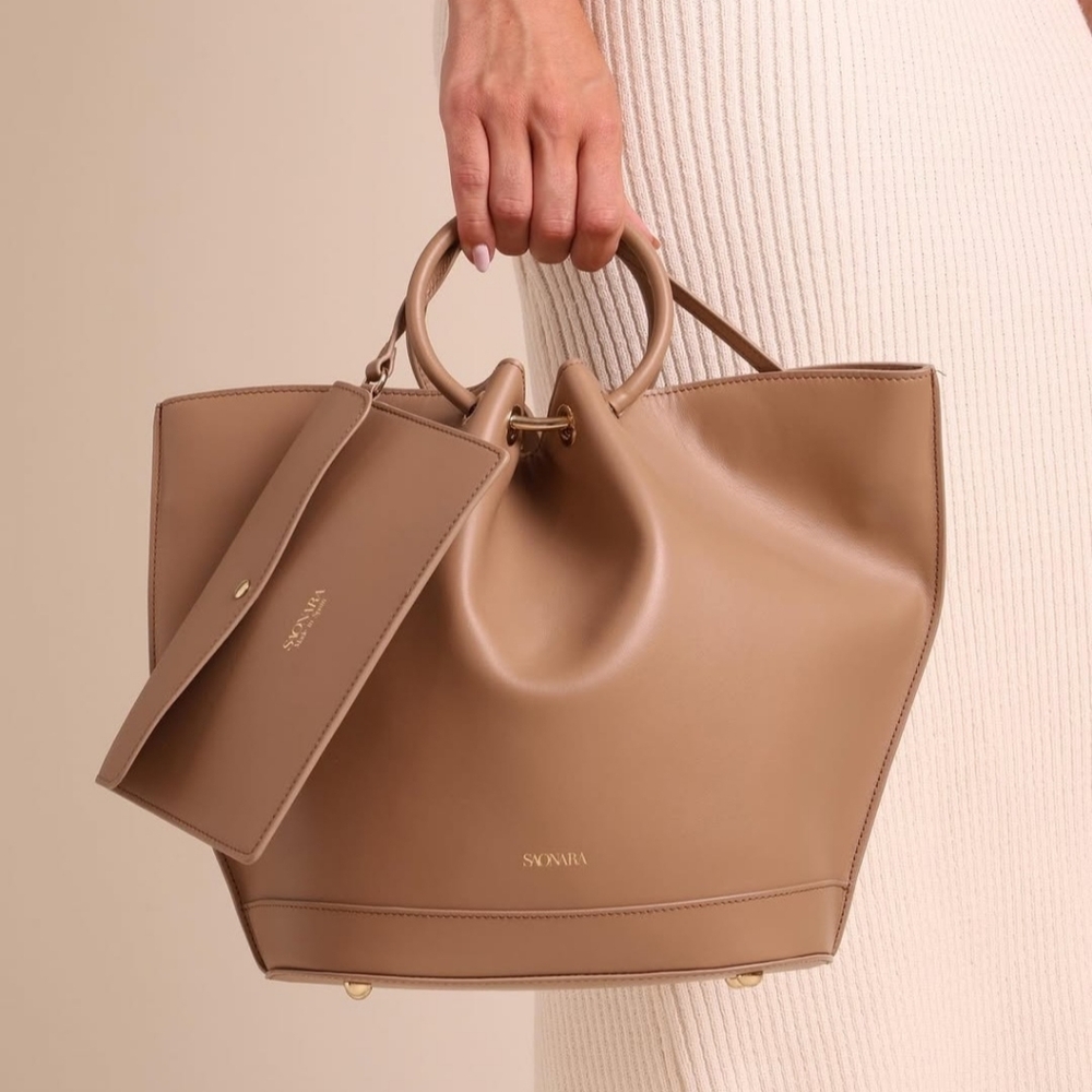 SAONARA CAPAZO MOKA LEATHER Tote Bag - Picture 2 of 6